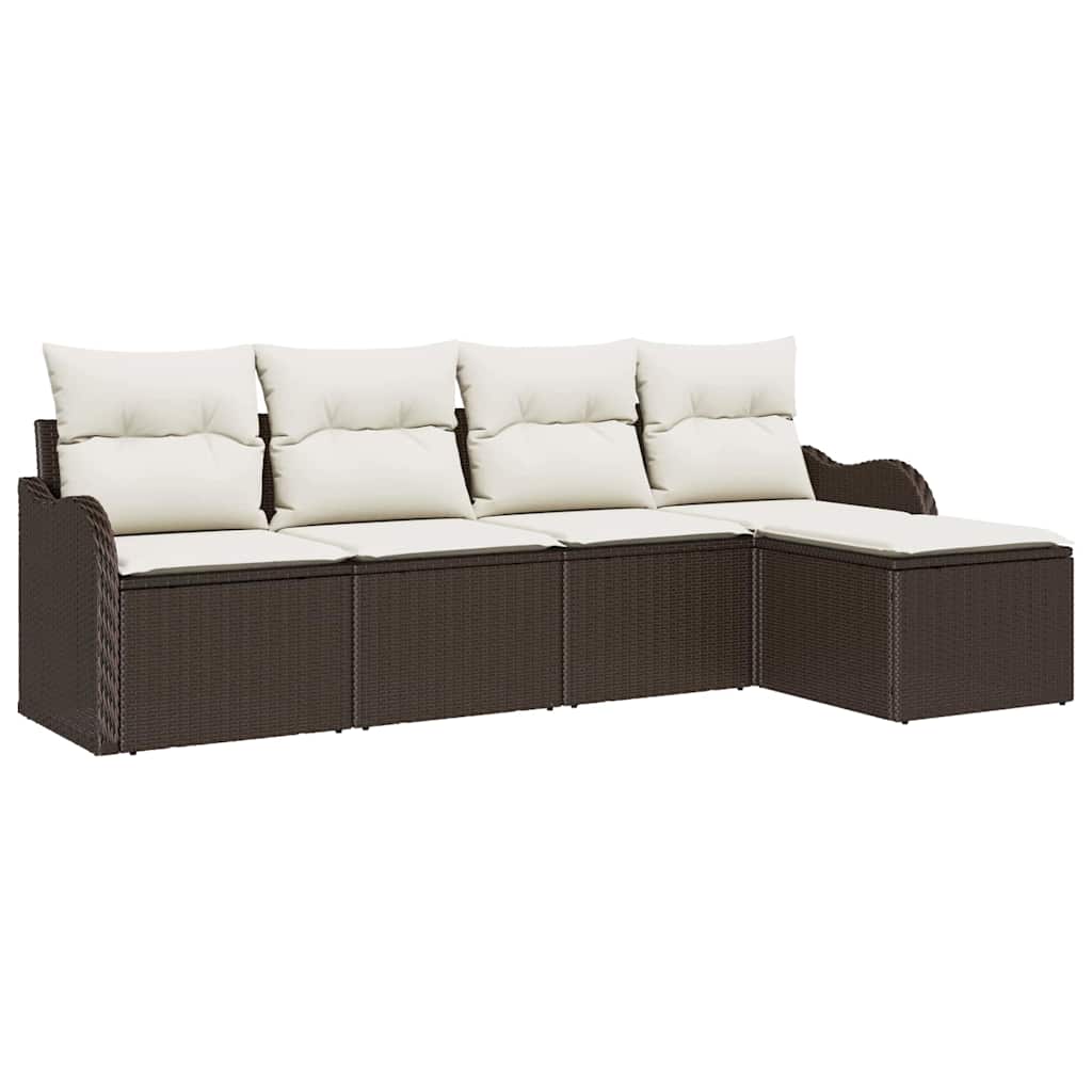 Set Divano da Giardino con cuscino 5 pcs Marrone Poly Rattan | homemem39