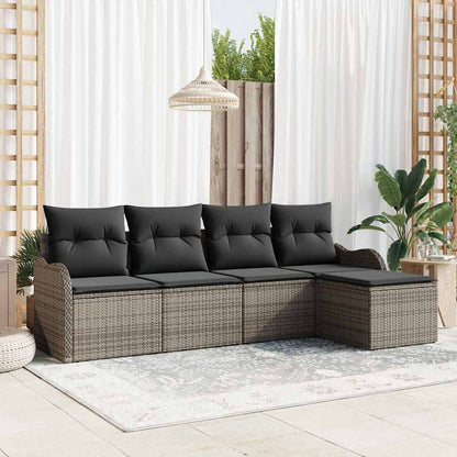Set Divano da Giardino con cuscino 5 pcs Grigio Poly Rattan | homemem39