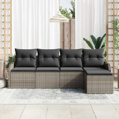 Set Divano da Giardino con cuscino 5 pcs Grigio Poly Rattan | homemem39