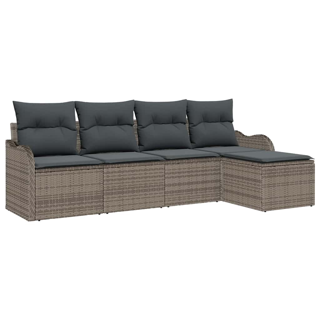 Set Divano da Giardino con cuscino 5 pcs Grigio Poly Rattan | homemem39