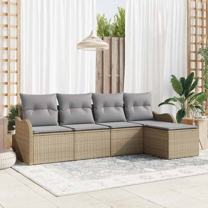 Set Divano da Giardino con cuscino 5 pcs Beige Poly Rattan | homemem39