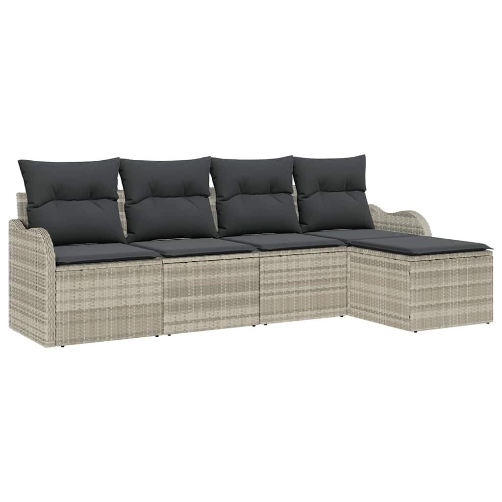 Set Divano da Giardino 5 pz Grigio chiaro polyrattan