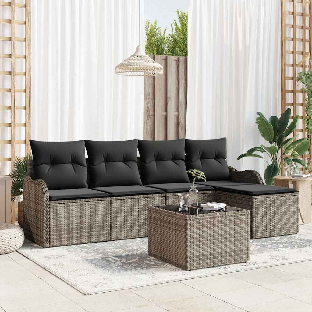 Set Divano da Giardino con cuscino 6 pcs Nero Poly Rattan | homemem39
