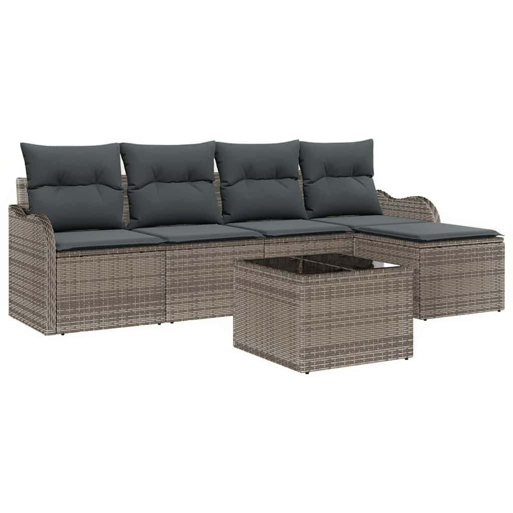 Set Divano da Giardino con cuscino 6 pcs Nero Poly Rattan | homemem39