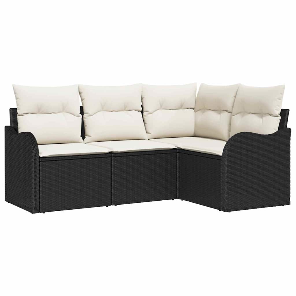 Set Divano da Giardino con archiviazione 4 pcs Nero polyrattan | homemem39