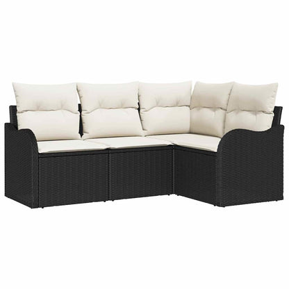 Set Divano da Giardino con archiviazione 4 pcs Nero polyrattan | homemem39
