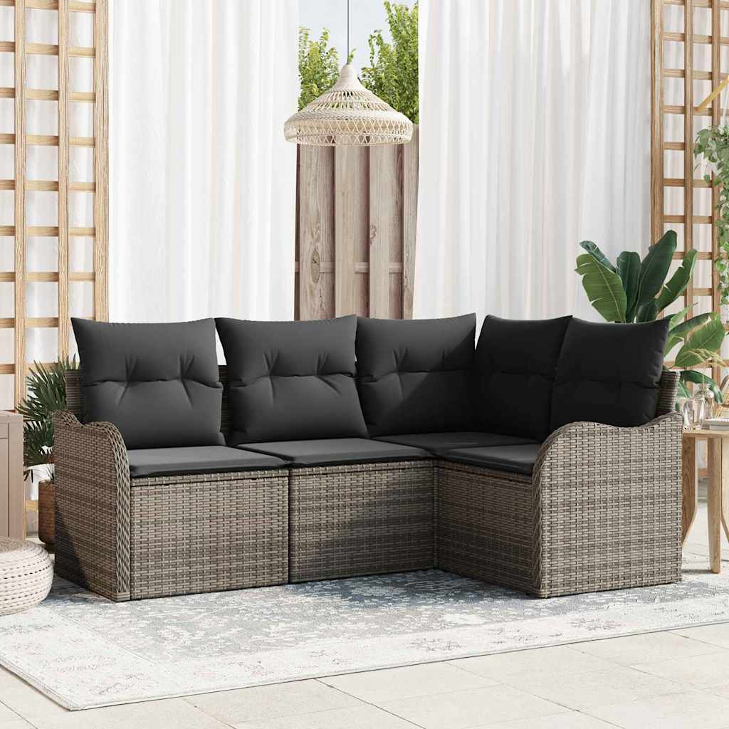 Set Divano da Giardino 4 pcs Grigio polyrattan