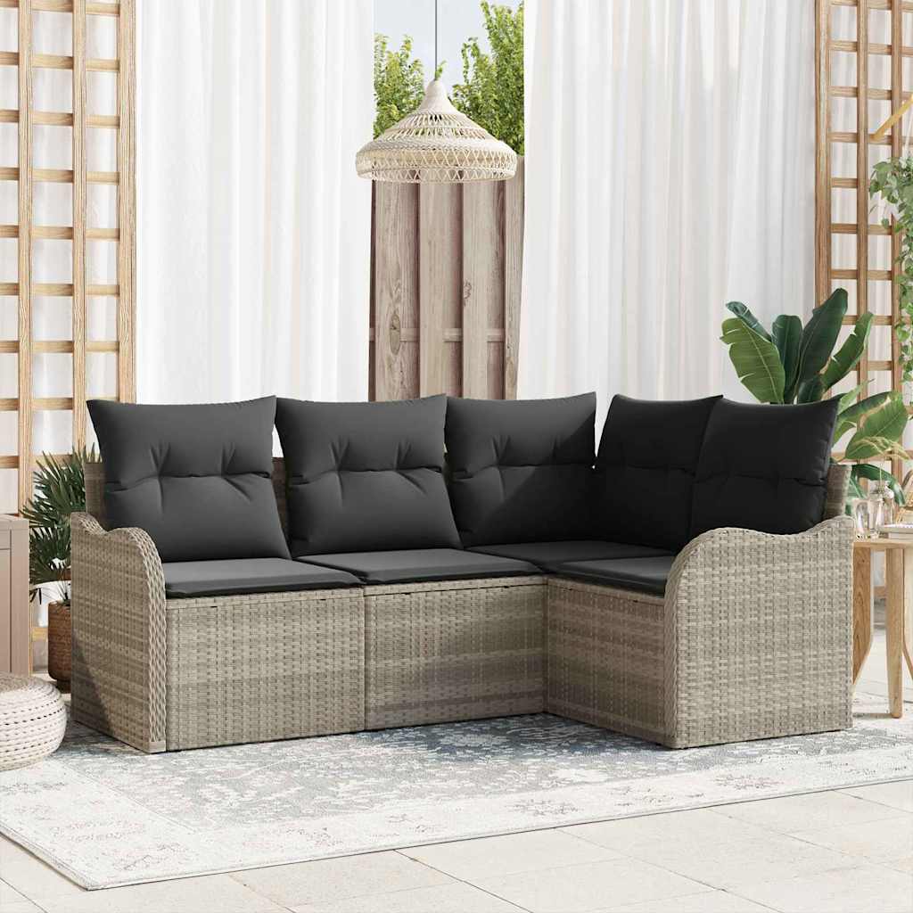 Set Divano da Giardino 4 pcs Grigio chiaro polyrattan | homemem39