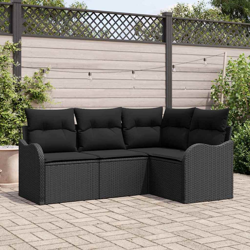 Set Divano da Giardino con archiviazione 4 pcs Nero polyrattan | homemem39