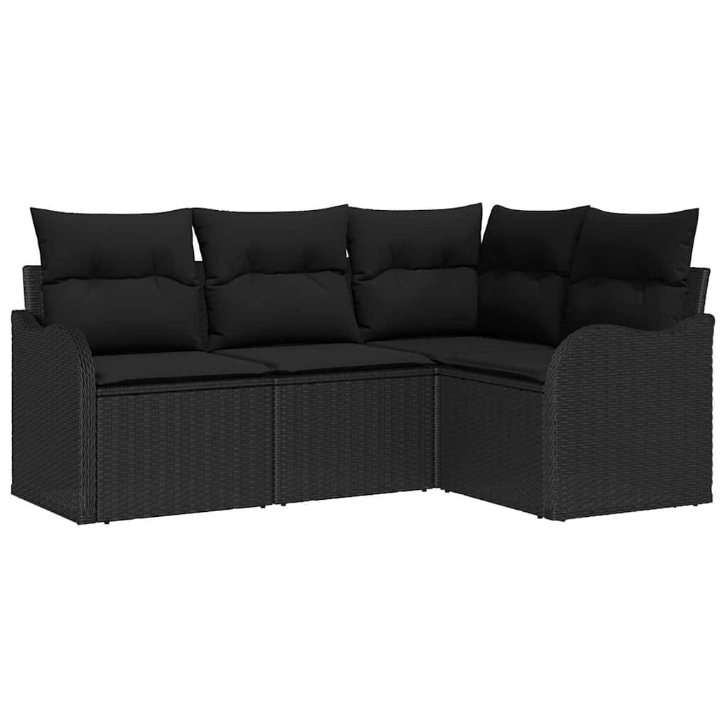 Set Divano da Giardino con archiviazione 4 pcs Nero polyrattan | homemem39