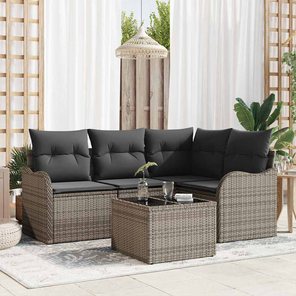 Set Divano da Giardino con archiviazione 5 pcs Nero polyrattan