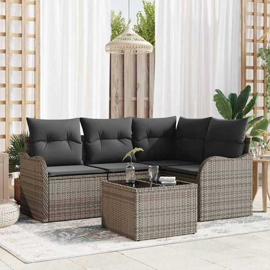 Set Divano da Giardino con archiviazione 5 pcs Nero polyrattan