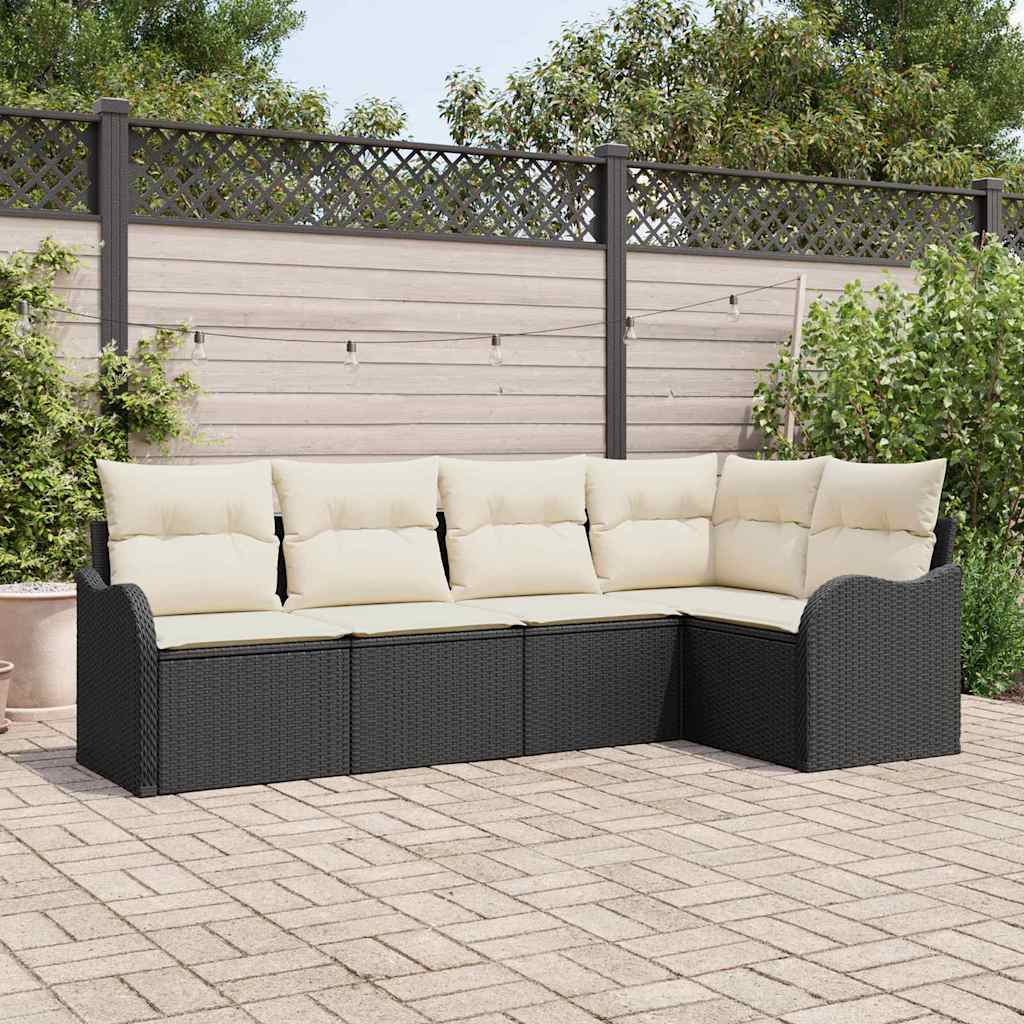Set Divano da Giardino con archiviazione 5 pcs Nero polyrattan | homemem39