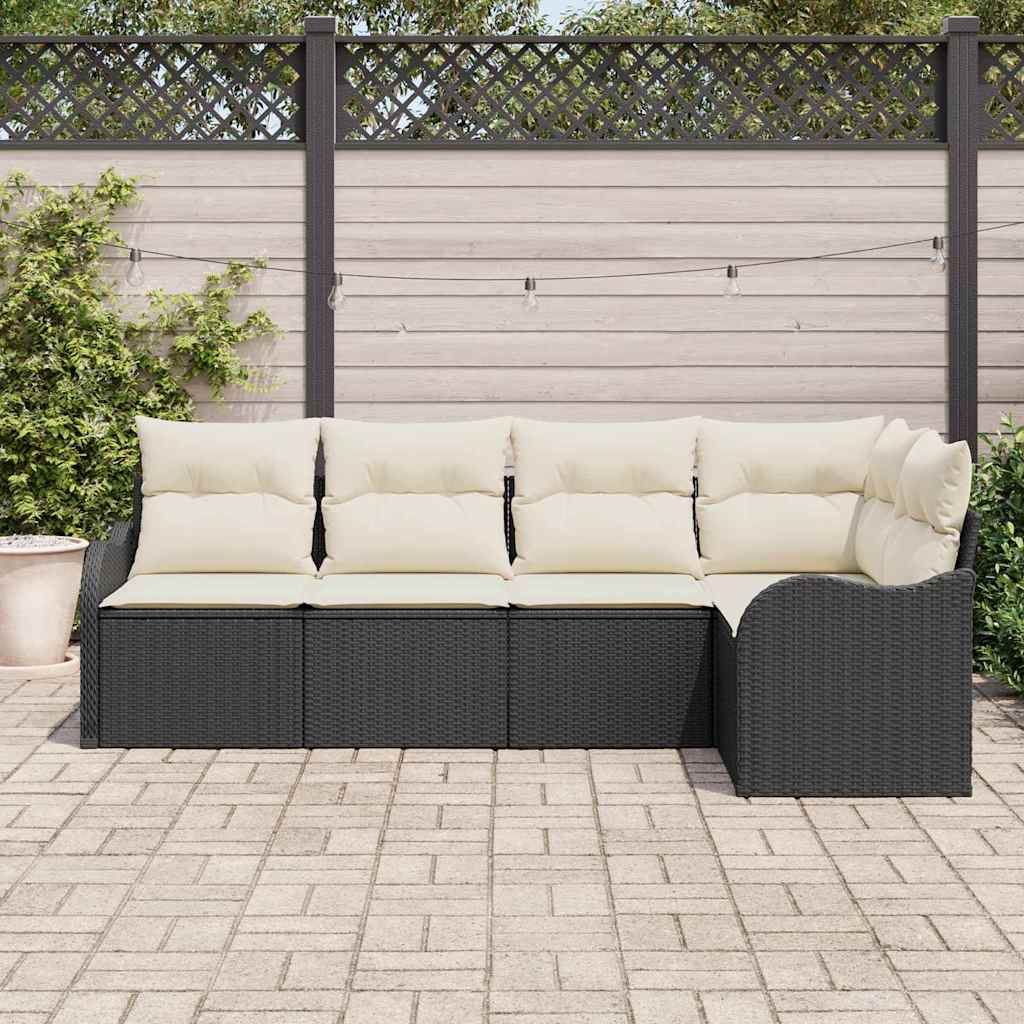 Set Divano da Giardino con archiviazione 5 pcs Nero polyrattan | homemem39