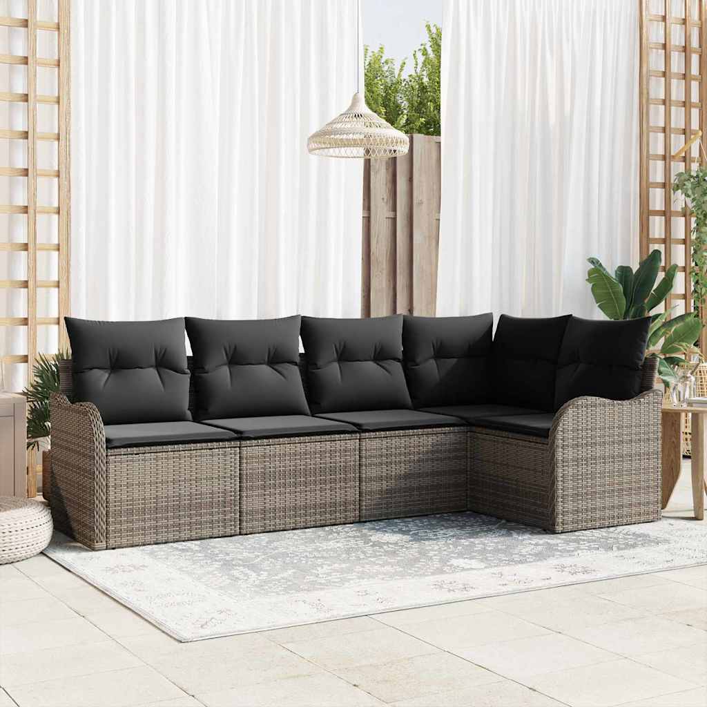 Set Divano da Giardino 5 pcs Grigio polyrattan | homemem39