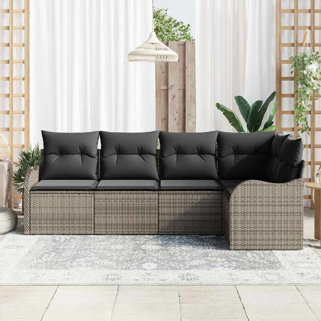 Set Divano da Giardino 5 pcs Grigio polyrattan | homemem39