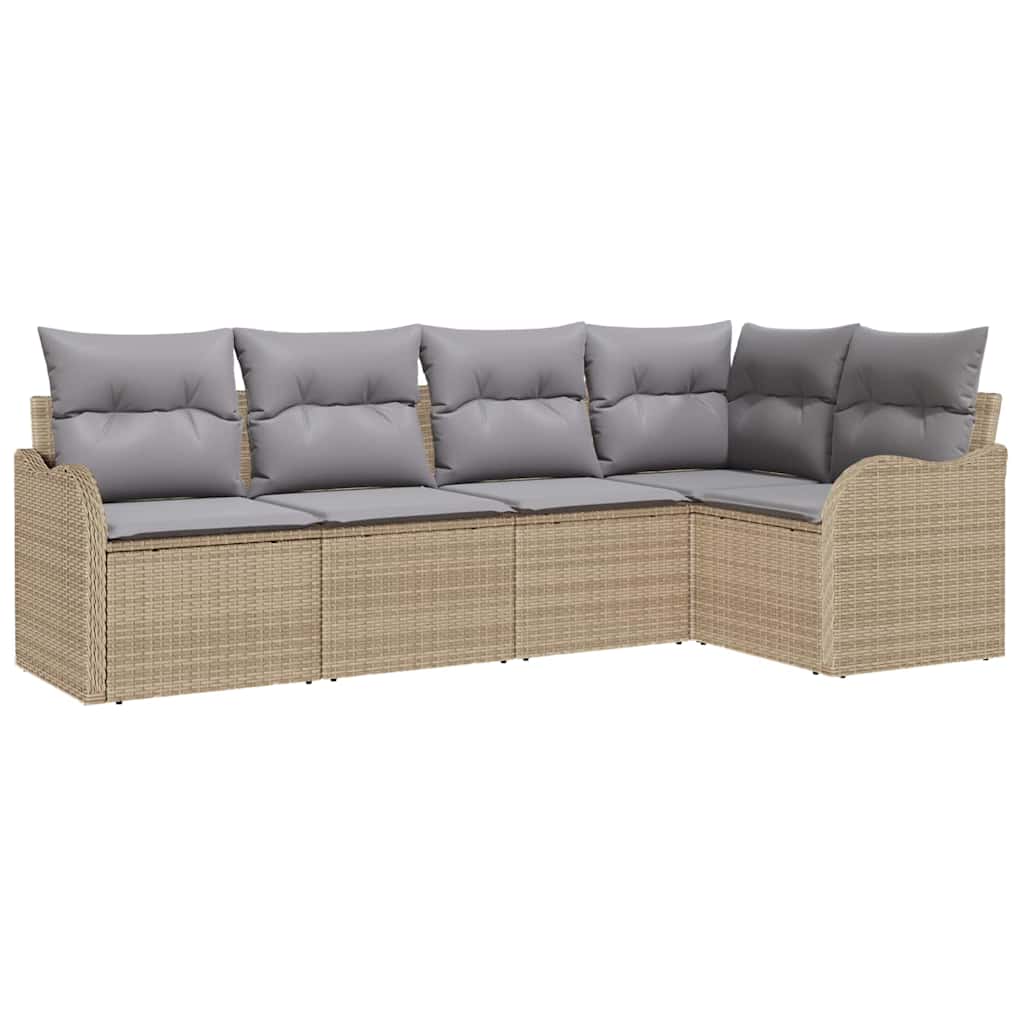 Set Divano da Giardino con archiviazione 5 pcs Beige polyrattan | homemem39