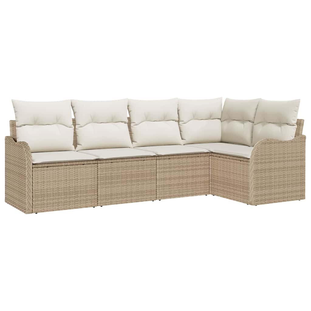 Set Divano da Giardino con archiviazione 5 pcs Beige polyrattan | homemem39