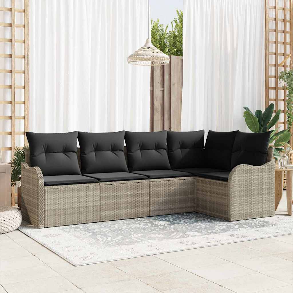 Set Divano da Giardino 5 pcs Grigio chiaro polyrattan | homemem39