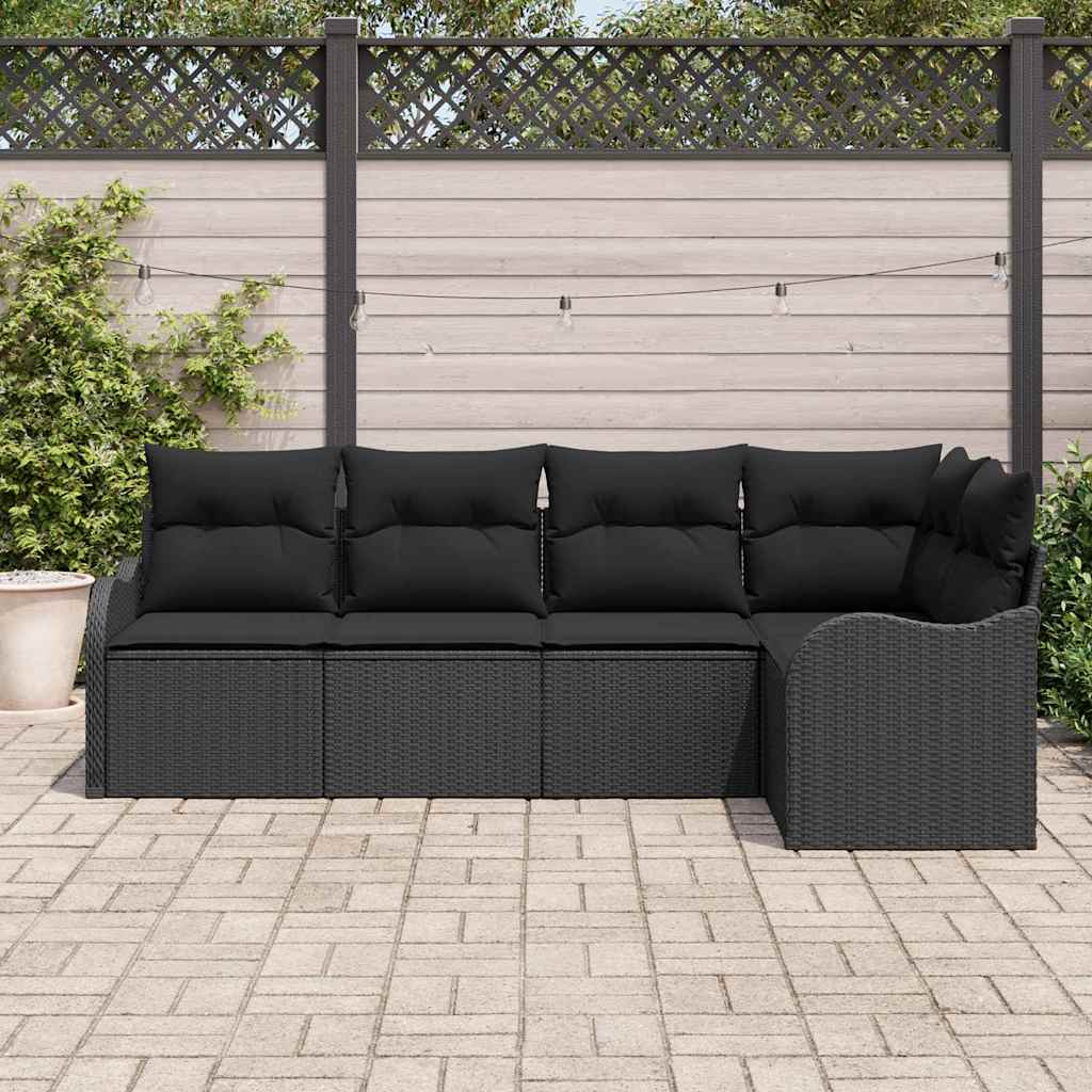 Set Divano da Giardino con archiviazione 5 pcs Nero polyrattan | homemem39