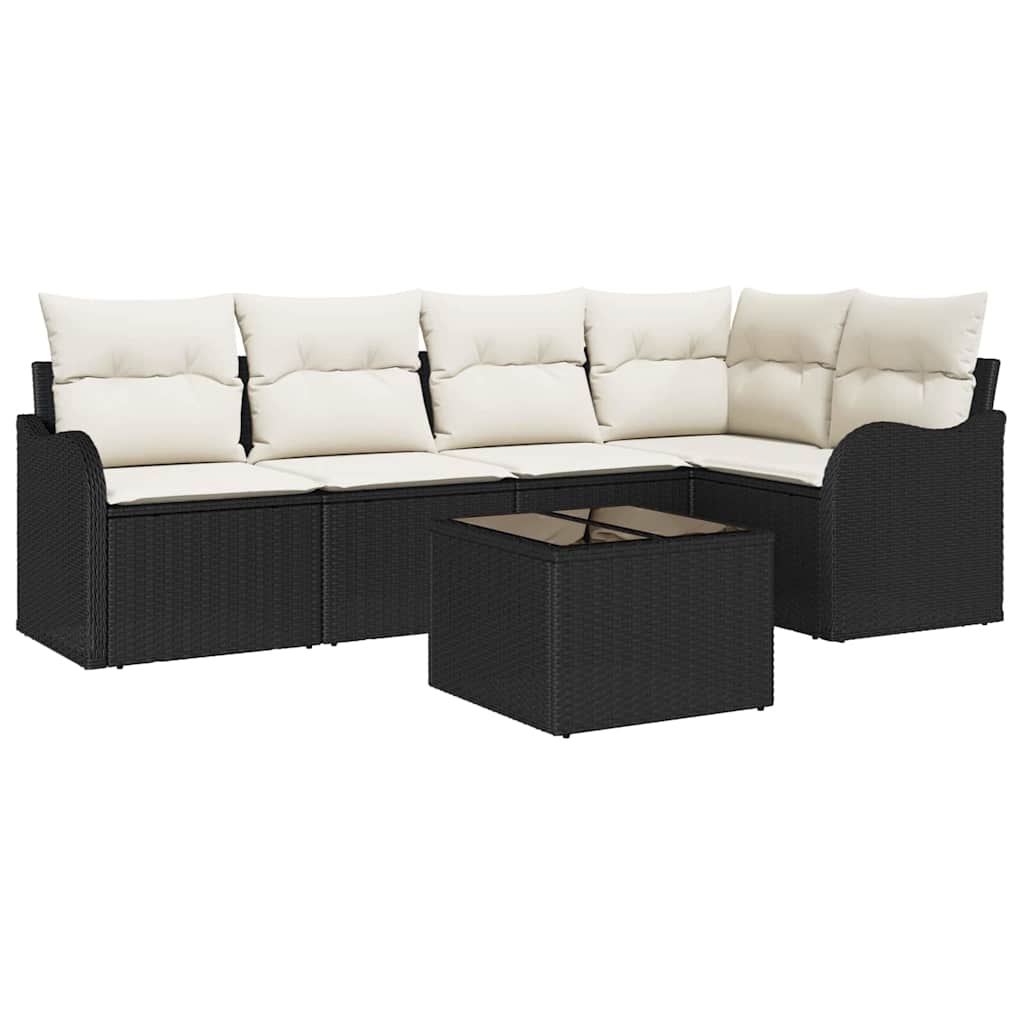 Set Divano da Giardino con archiviazione 6 pcs Nero polyrattan | homemem39