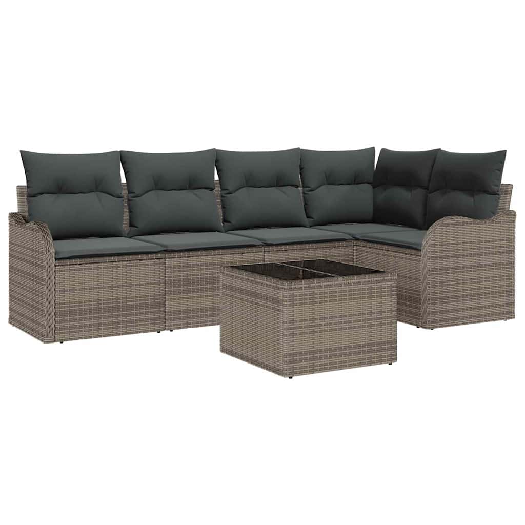 Set Divano da Giardino 6 pcs Grigio polyrattan | homemem39