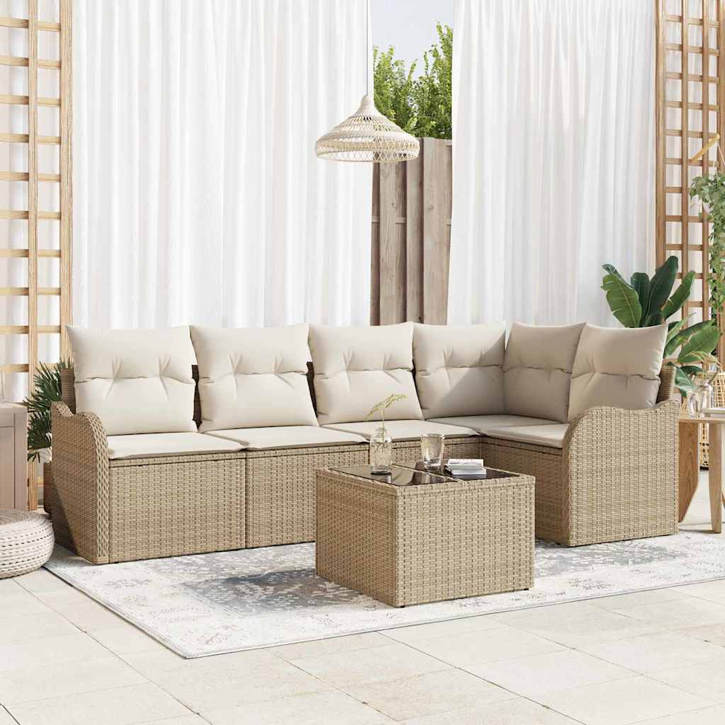 Set Divano da Giardino con archiviazione 6 pcs Beige polyrattan | homemem39