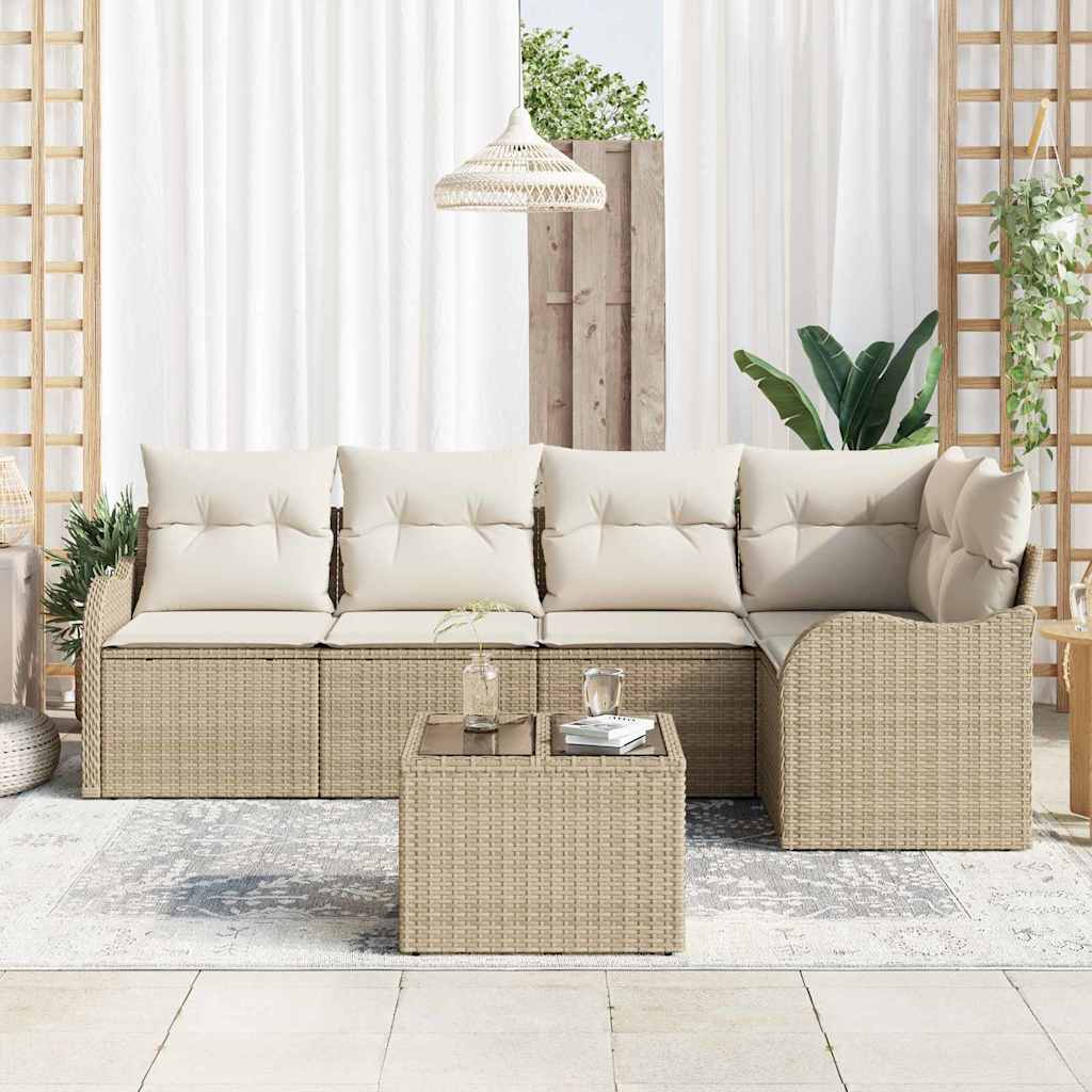 Set Divano da Giardino con archiviazione 6 pcs Beige polyrattan | homemem39