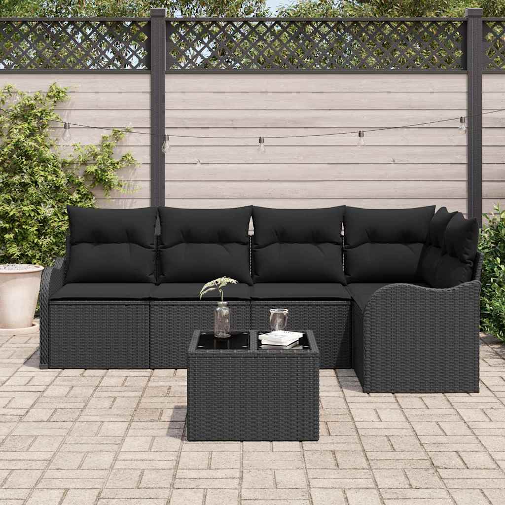 Set Divano da Giardino con archiviazione 6 pcs Nero polyrattan | homemem39