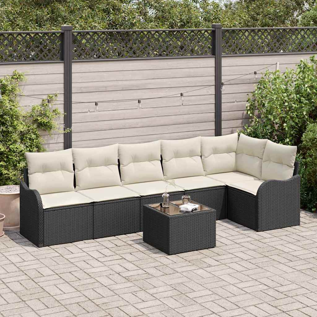 Set Divano da Giardino con cuscino 7 pcs Marrone Poly Rattan | homemem39
