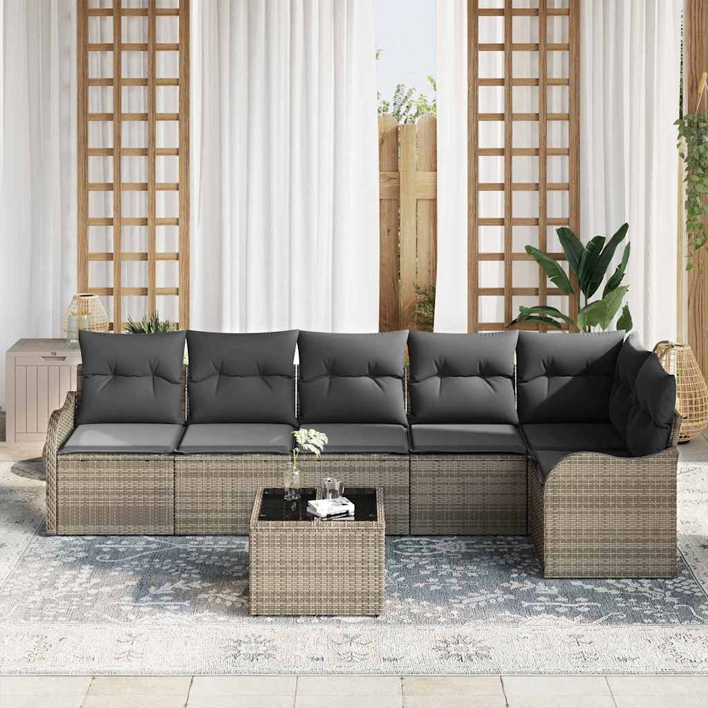 Set Divano da Giardino con cuscino 7 pcs Nero Poly Rattan | homemem39