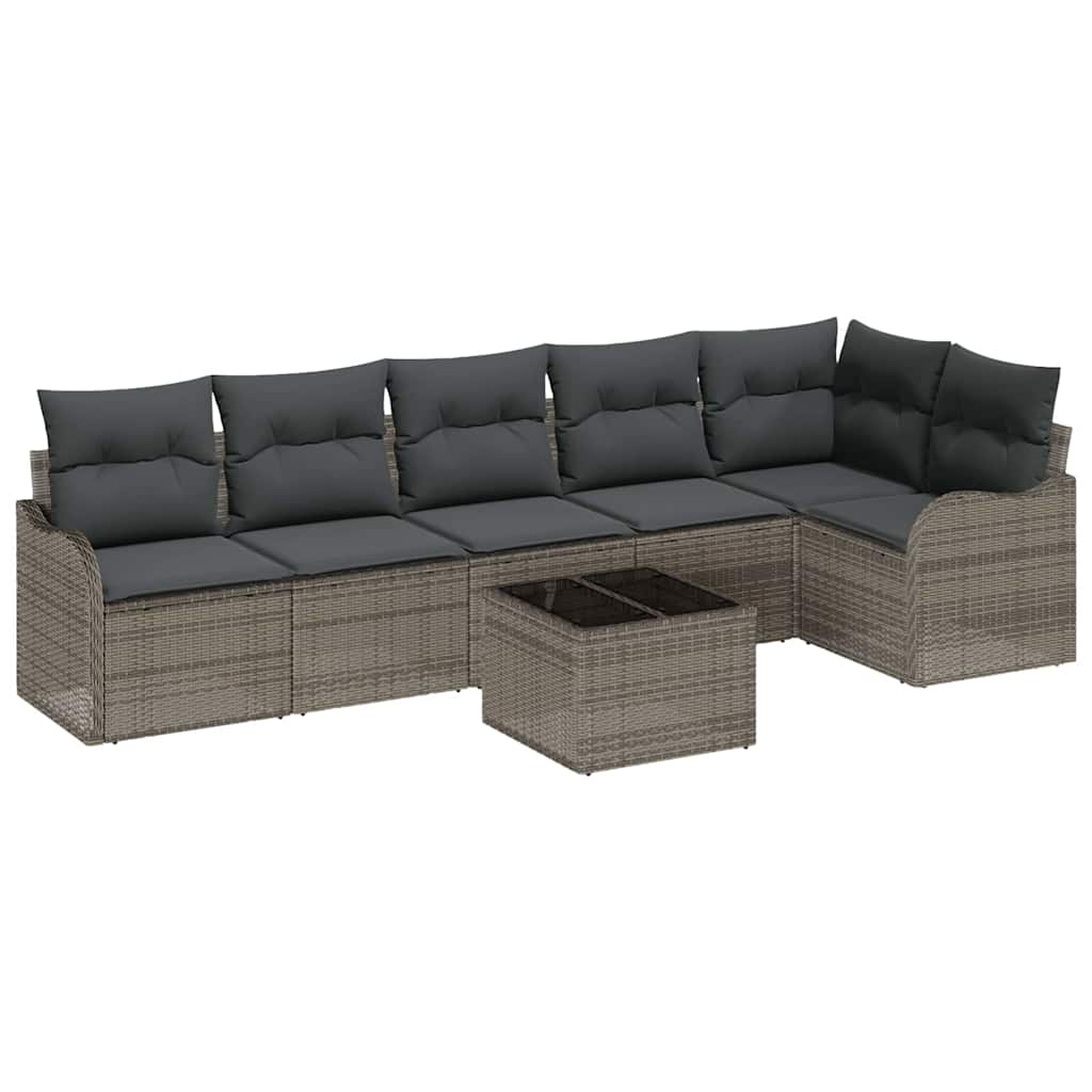 Set Divano da Giardino con cuscino 7 pcs Nero Poly Rattan | homemem39