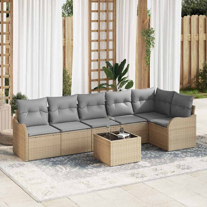 Set Divano da Giardino con cuscino 7 pcs Nero Poly Rattan