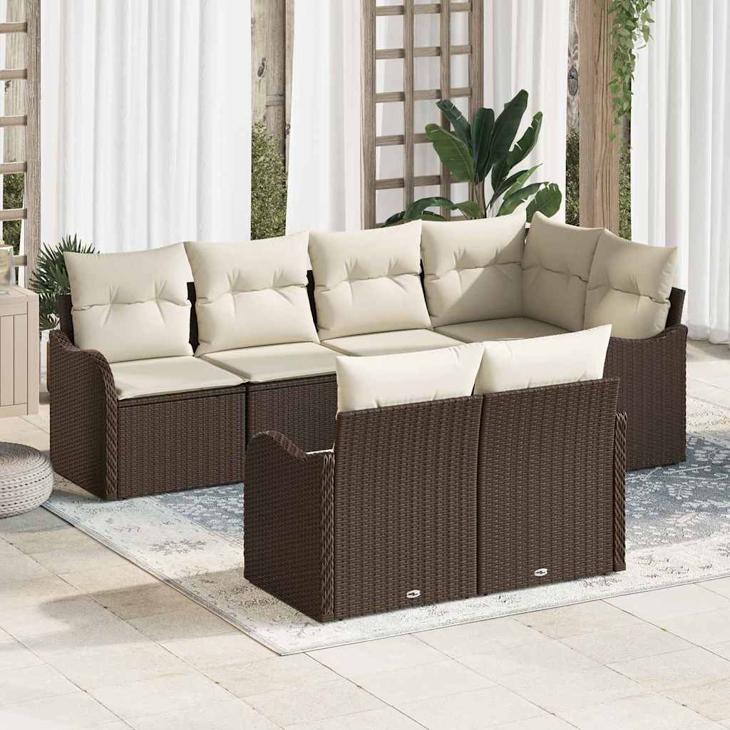 Set Divano da Giardino 7 pcs Marrone Poly Rattan | homemem39