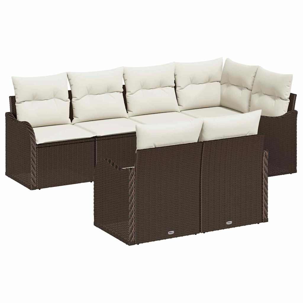 Set Divano da Giardino 7 pcs Marrone Poly Rattan | homemem39
