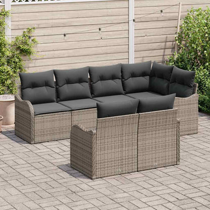 Set Divano da Giardino 7 pcs Grigio Poly Rattan | homemem39