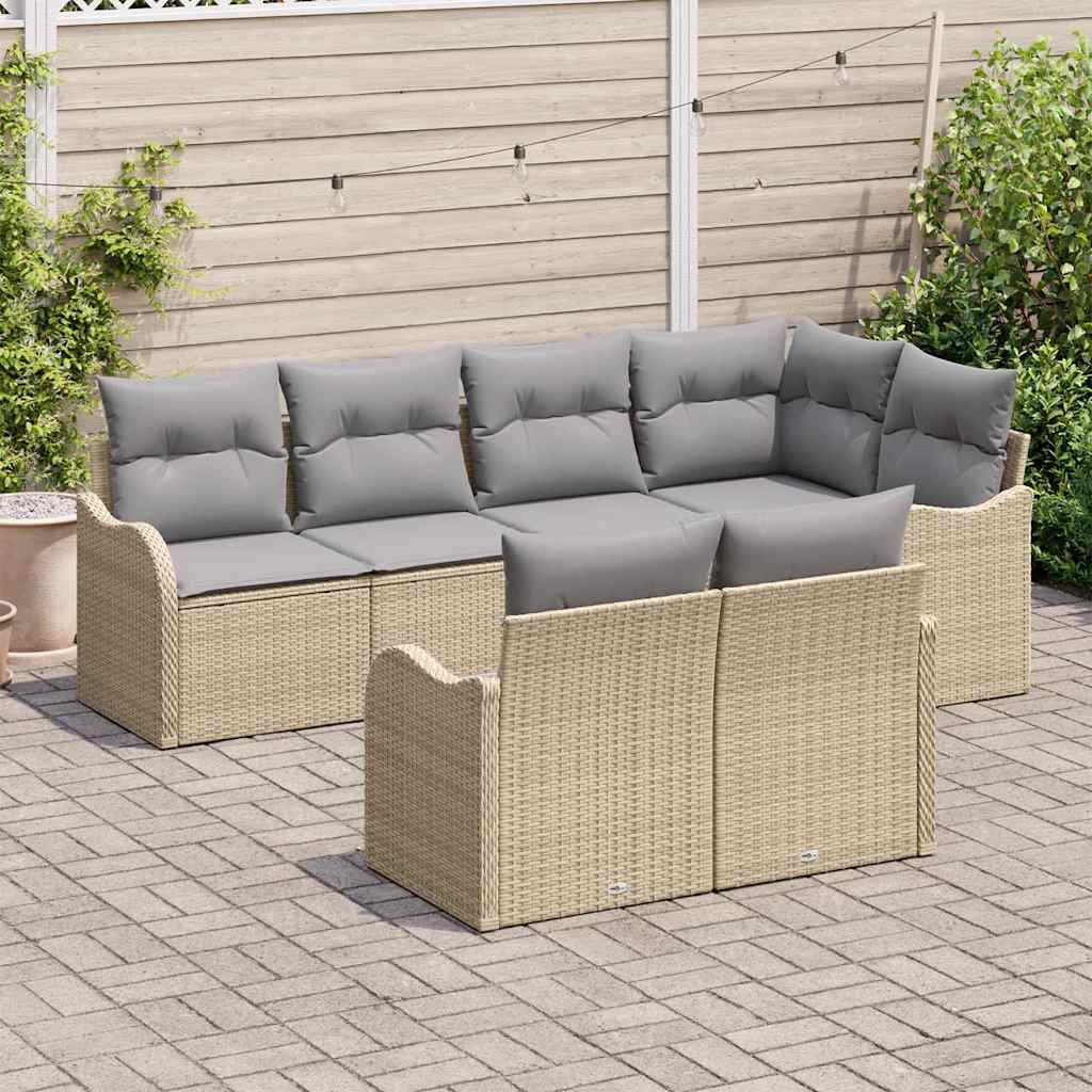 Set Divano da Giardino 7 pcs Beige Poly Rattan | homemem39