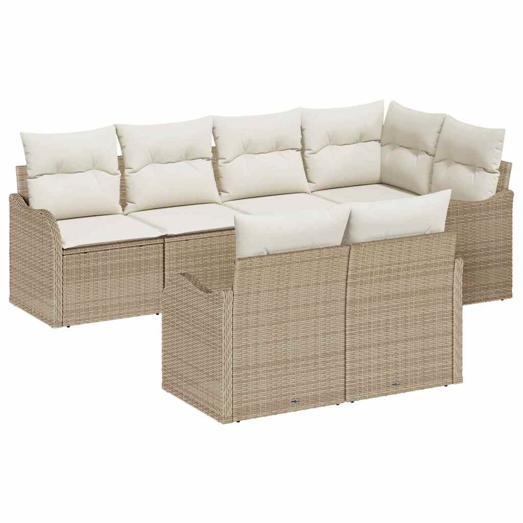 Set Divano da Giardino 7 pcs Beige Poly Rattan