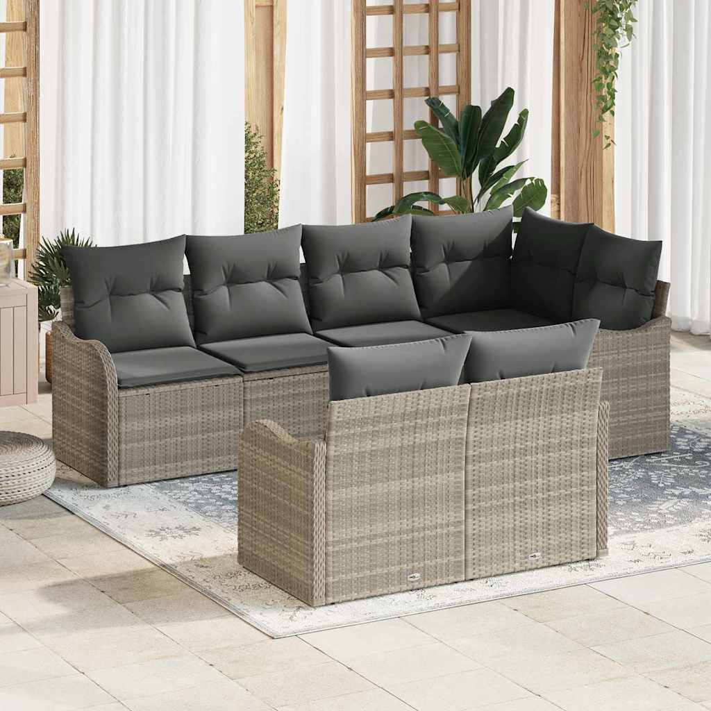 Set Divano da Giardino 7 pcs Grigio chiaro Poly Rattan