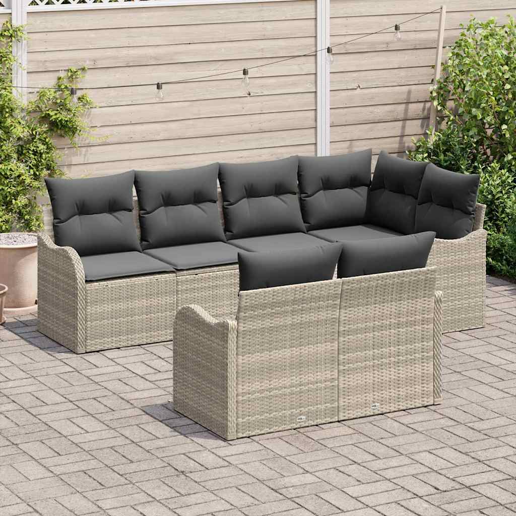Set Divano da Giardino 7 pcs Grigio chiaro Poly Rattan | homemem39