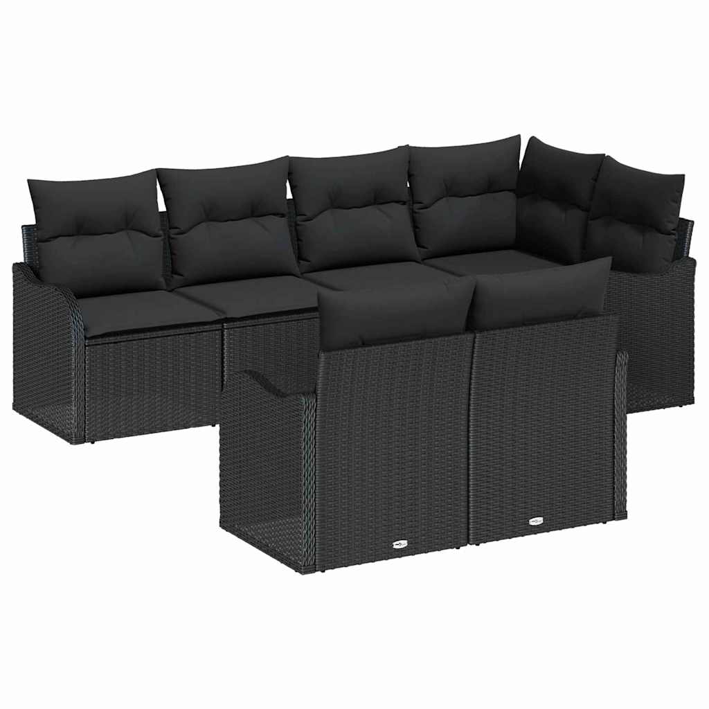 Set Divano da Giardino con archiviazione 7 pcs Nero Poly Rattan | homemem39