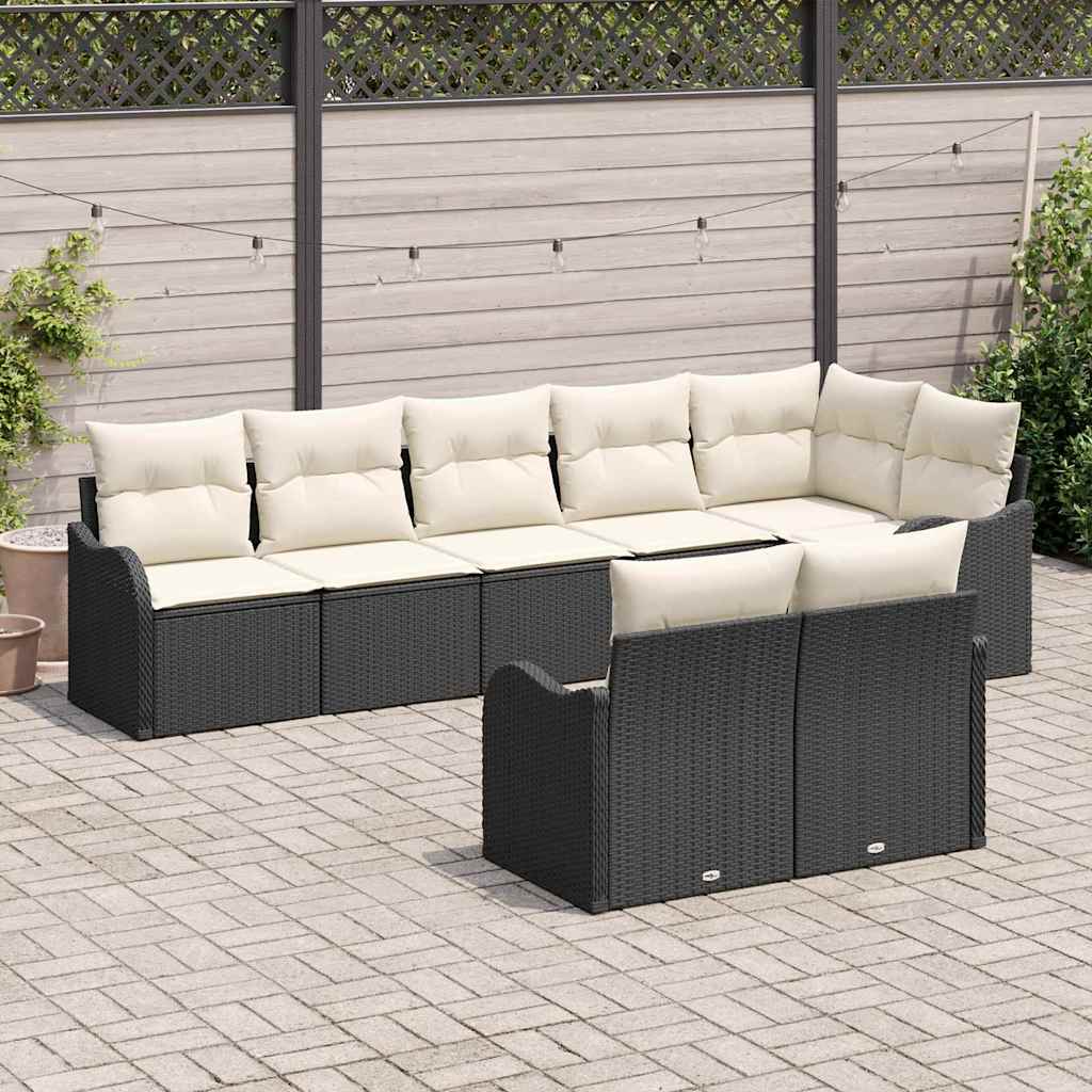 Set Divano da Giardino 8 pcs Nero e Bianco polyrattan | homemem39