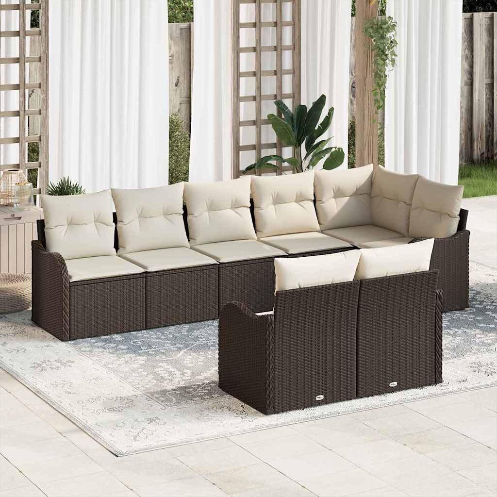 Set Divano da Giardino 8 pcs Marrone e bianco Poly Rattan | homemem39