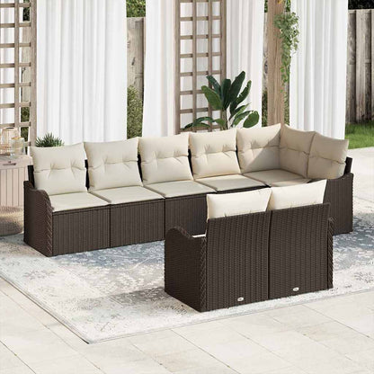 Set Divano da Giardino 8 pcs Marrone e bianco Poly Rattan | homemem39