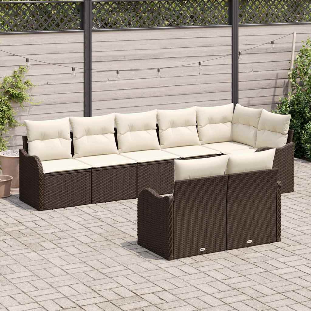Set Divano da Giardino 8 pcs Marrone e bianco Poly Rattan | homemem39