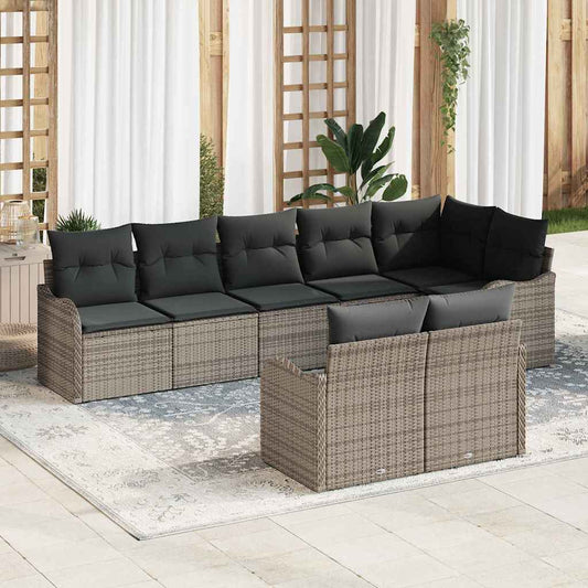 Set Divano da Giardino con cuscino 8 pcs Grigio Poly Rattan