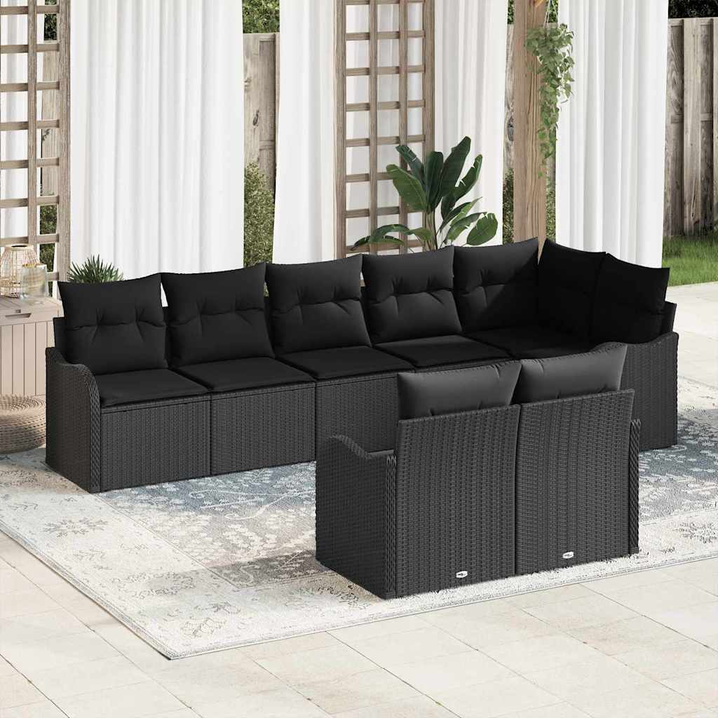 Set Divano da Giardino con archiviazione 8 pcs Nero polyrattan
