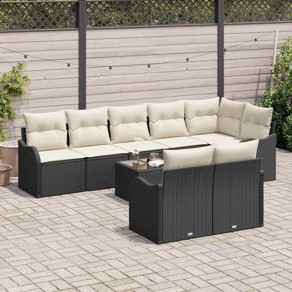 Set Divano da Giardino 9 pcs Nero e bianco Poly Rattan | homemem39