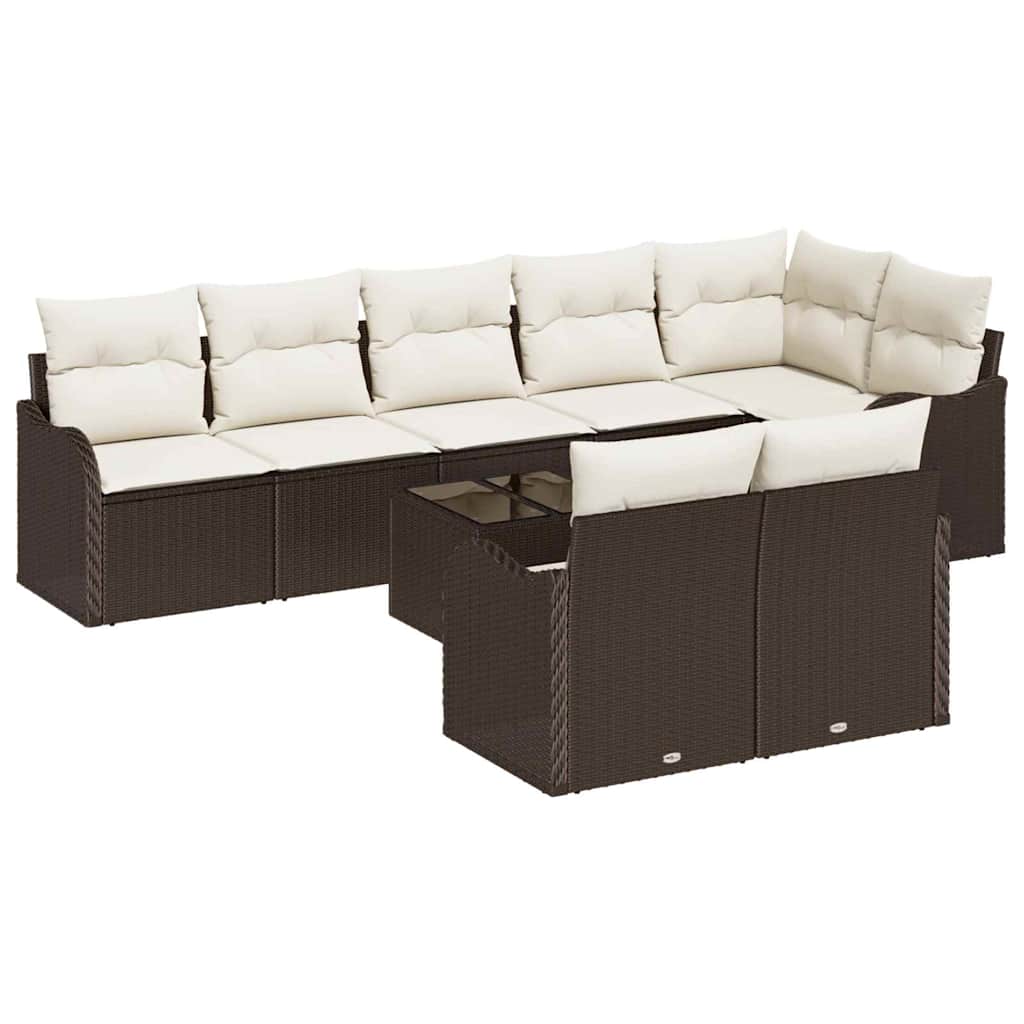 Set Divano da Giardino 9 pcs Marrone e bianco Poly Rattan | homemem39