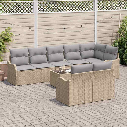 Set Divano da Giardino 9 pcs beige e grigio chiaro Poly Rattan | homemem39
